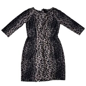 The Limited Women's Leopard Print Dress Size 8 Black Gray 3/4 Sleeve Knee Length